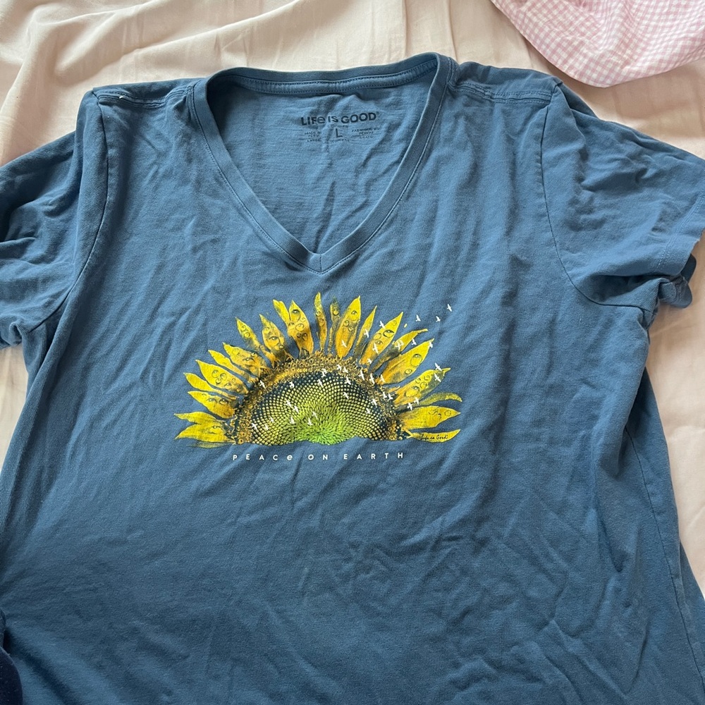 Life is Good Women's Blue Sunflower Top